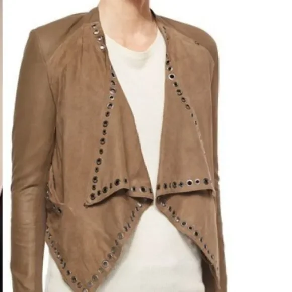 Neiman Marcus Grommet Detail Draped leather Jacket - Picture 2 of 8